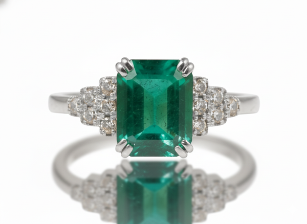 Modern Natural Emerald Cut Natural Emerald Ring with Diamond 4 carat Engagement Ring