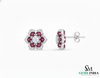 Oval shape Natural Ruby Floral Stud Earrings with Diamond Accents Elegant Gold Jewelry