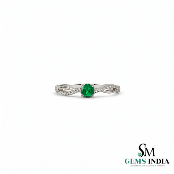 Vintage Inspired Round Emerald Diamond Ring - Promise Ring For Her