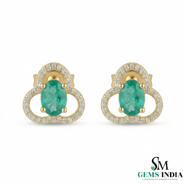 Elegant Oval Emerald and Diamond Clover Stud Earrings – Fine Gold Jewelry