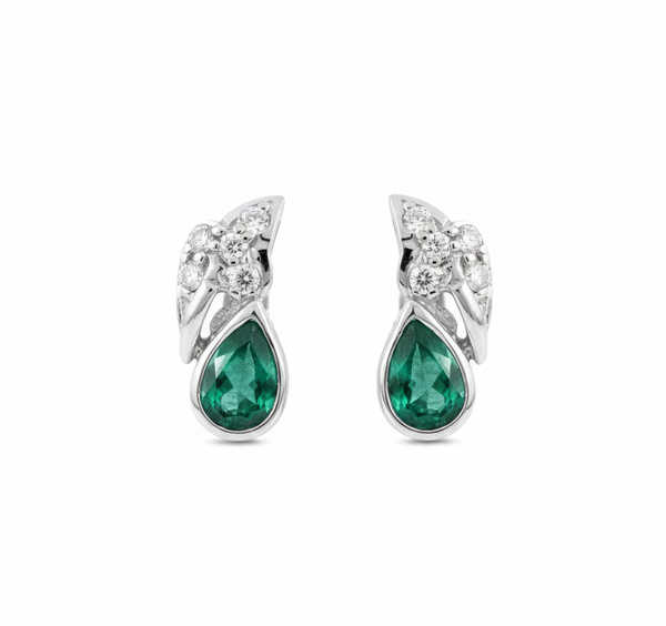 1.80 carat Pear-Shaped Emerald Diamond Cluster Earrings in 14k Gold