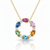 Rainbow Gemstone Circle Pendant Necklace in 18k gold Multicolor Pear Cut Stones Jewelry