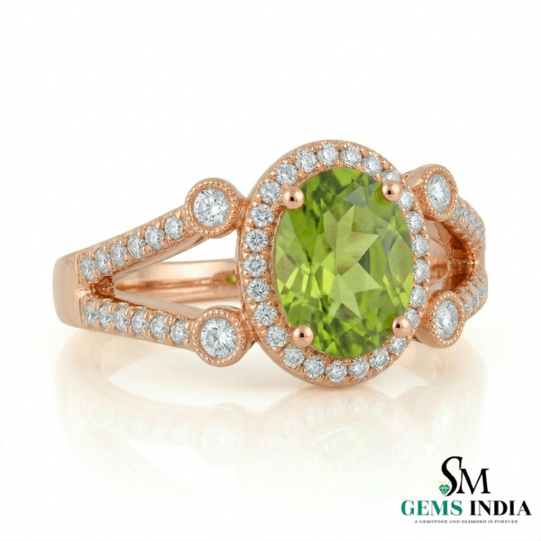 Oval Peridot Statement Ring with Diamond Detailing - Gift For Her