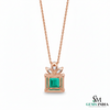 Emerald Cut Green Emerald Pendant with Diamond Cluster Bail Pendant