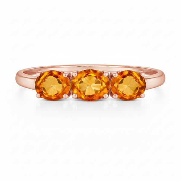 Three Stone Oval Orange Citrine Ring - Oval solitaire citrine ring