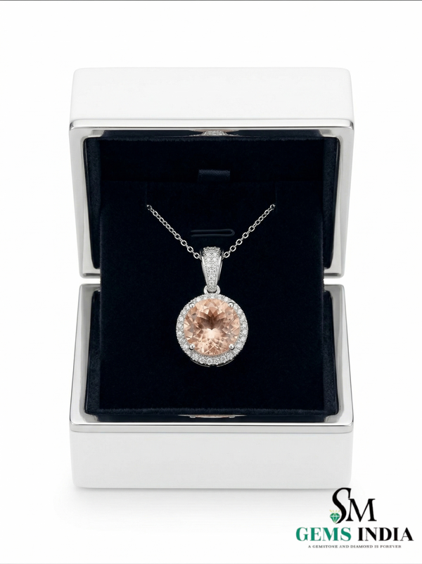 Fine Jewelry Morganite Halo Necklace with Diamond Bail