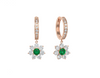 Flower Dangle Earrings with Natural Emerald and Sparkling Diamond Accent Hoops