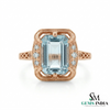 Emerald Cut Aquamarine Halo Ring with Diamond Accents - Vintage Inspired Statement Ring