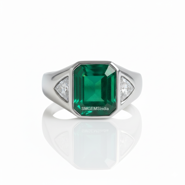 Natural Emerald And Triangle Diamond Ring 10.20 Carats Engagement Ring in 14K gold