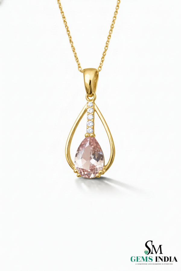 Pear Shape Pink Morganite Diamond Pendant - Diamond accent pendant