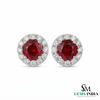 Round Ruby Halo Stud Earrings with Diamonds - Elegant Ruby Gold Stud Earrings