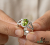 Oval Peridot Statement Ring with Diamond Detailing - Gift For Her