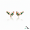 Minimalist Round Emerald Diamond Marquise design Stud Earrings