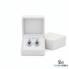 Round Blue Sapphire & Diamond Cluster Stud Earrings in 18k Gold – Vintage Halo Style (Copy)