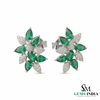 Green Emerald & Diamond Floral Stud Earrings – Elegant Gold Jewelry