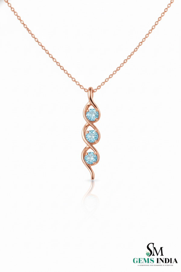 Elegant Three Stone Aquamarine Infinity Swirl Pendant - March Birthstone Jewelry