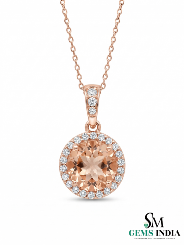 Fine Jewelry Morganite Halo Necklace with Diamond Bail