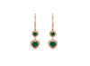 Romantic Double Heart Natural emerald Dangle Earrings in Gold with Green Stones