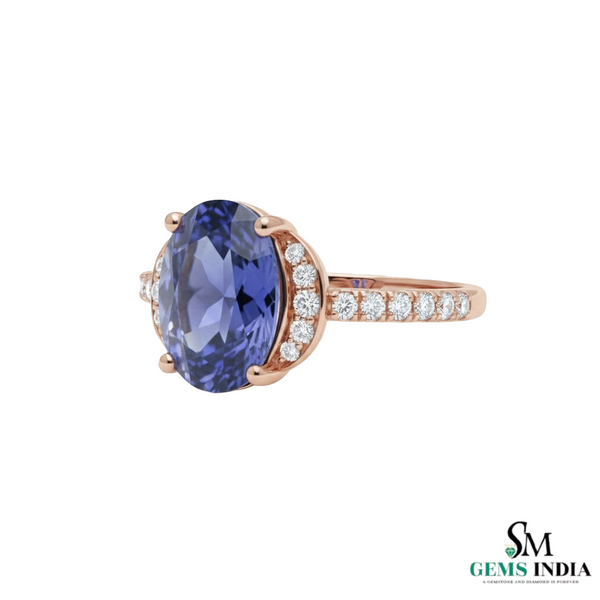 Oval Cut Natural Tanzanite Diamond Ring – Halo Engagement Ring