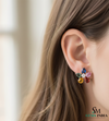 Multicolor Pear Cut Gemstone Flower Stud Earrings – Diamond Center Floral Cluster Earrings for Women