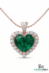 Heart Shape Emerald & Diamond Halo Pendant in Gold - Green Emerald Heart for Women