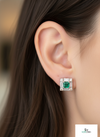 Square shape Natural Emerald Halo Studs with Diamond Accents – Fine Gold Earrings