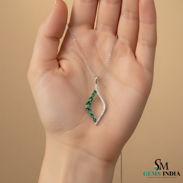 Natural Oval Emerald Wave Pendant in 14k gold fine gemstone jewelry