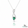 Oval Shape Natural Green Emerald & Diamond Twist Pendant - Green Gemstone Jewelry