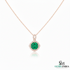 Round Emerald and Diamond Halo Pendant in 18K Gold May Birthstone Jewelry