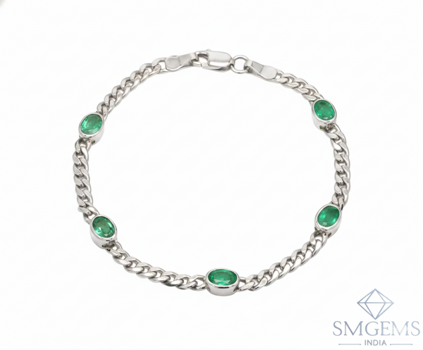 Oval cut 14k Gold Emerald Bezel Chain Bracelet Natural Green Charm Gemstone Bracelet