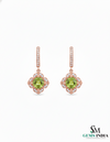 Cushion Cut Natural Peridot Diamond Dangle Earrings - Bridal gemstone earrings
