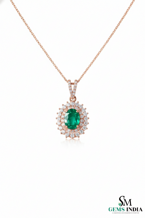 Oval Emerald & Diamond Vintage Halo Pendant - Classic Emerald Fine Jewelry