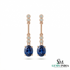 Oval Tanzanite Drop Earrings with Diamond Bar - Gift for her