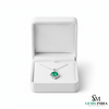 Round Emerald and Diamond Halo Pendant in 18K Gold May Birthstone Jewelry