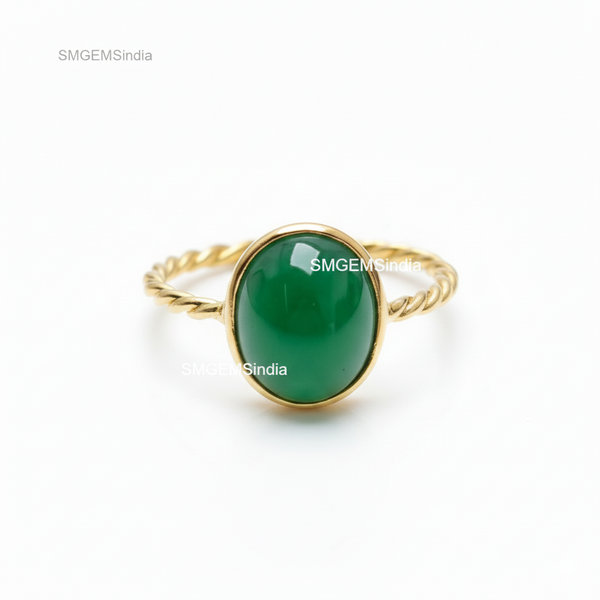 2.40 carat Natural Cabochon Emerald Solitaire 14K Gold Ring Anniversary Wedding Gift Ring