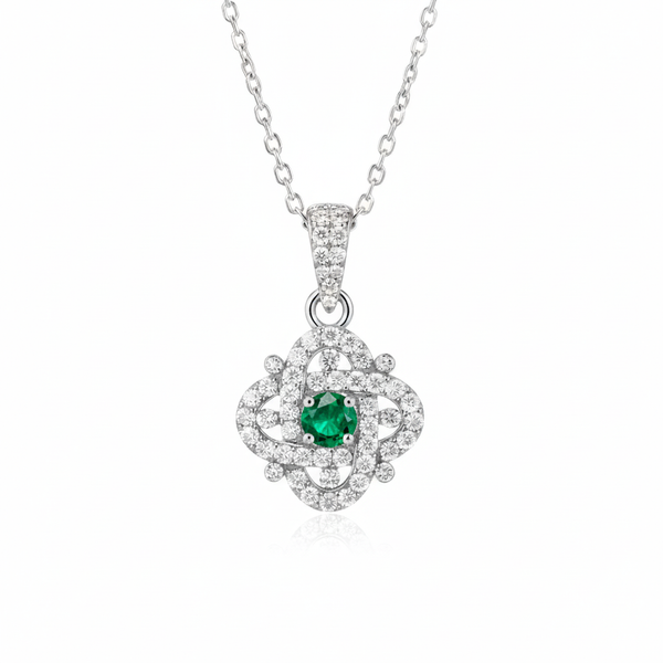 0.75 carat Round shaped Natural Emerald intertwined loops Cluster Pendant in 14k yellow gold
