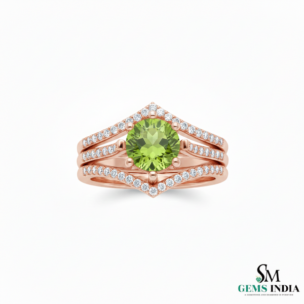 Oval Natural Peridot Diamond Ring with Split Band - August birthstone