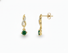 1.80 carat Gold Swirl Diamond Earrings with Round Natural Emerald Drops Gift for her