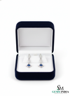 Square cut Natural Blue Tanzanite &; Diamond Long Drop Earrings in 14k and 18k Gold