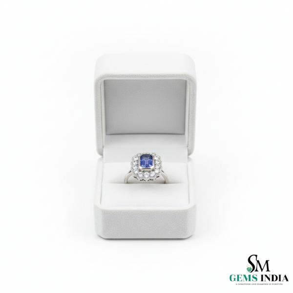 Natural Emerald Cut Tanzanite Ring with Diamonds – Vintage Elegance