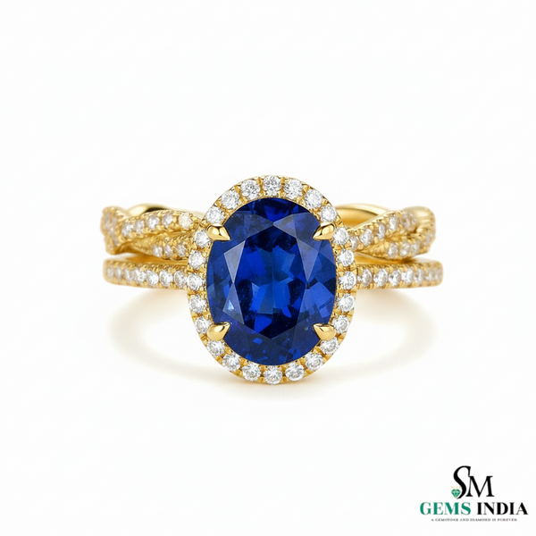 Vintage Style Designer Oval Blue Sapphire Diamond Ring