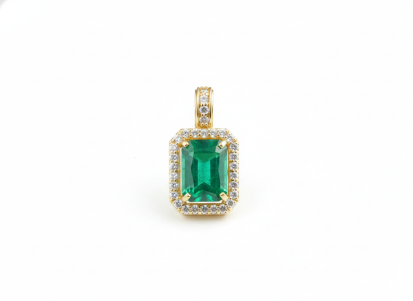 Emerald Cut Natural Emerald and Diamond Halo Pendant in 14K Gold Elegant Birthstone Jewelry
