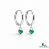 Emerald Drop Hoop Earrings in Gold – Round Emerald Dangle Huggie Earrings