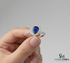 Pear Shape Blue Sapphire Diamond Ring with Heart Halo - Promise Ring