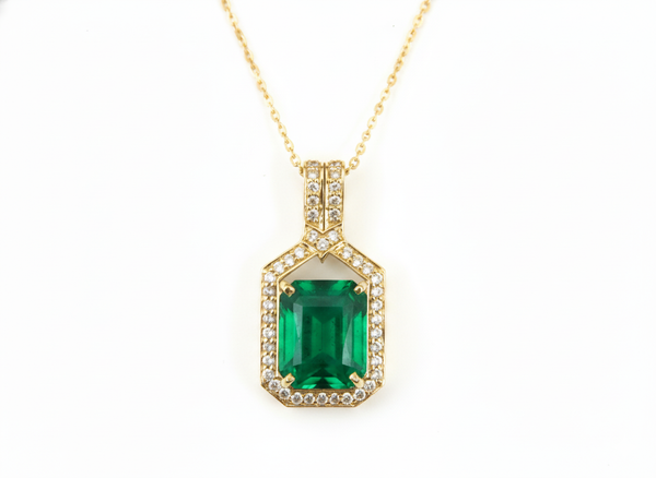 8.10 carat Stunning Natural Emerald Pendant Emerald Cut Green Gem with Diamond Halo Glow