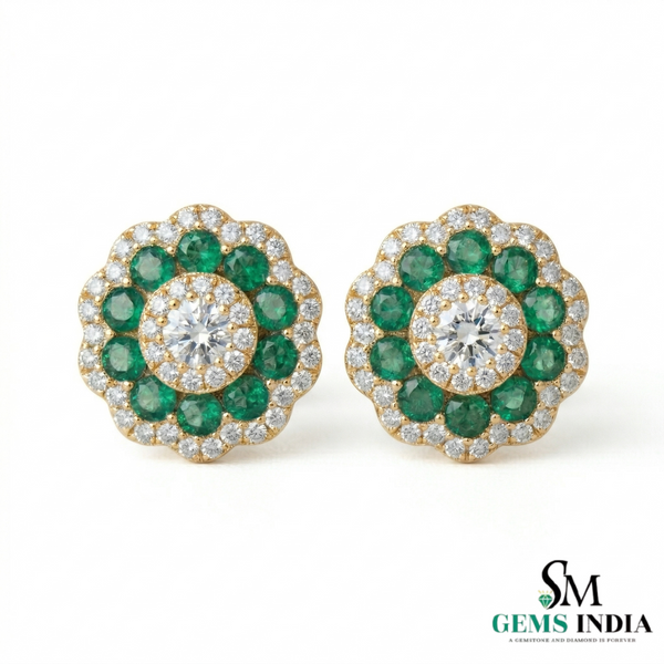 Minimal Curved Emerald and Diamond Earrings – Everyday Elegant Jewelry