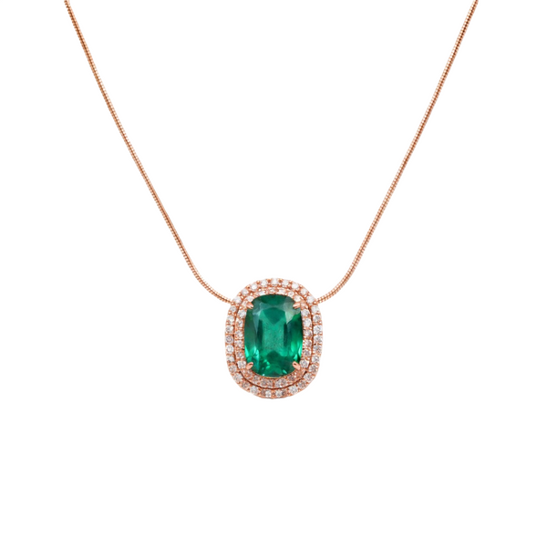 Cushion Cut Natural Emerald and Diamond Halo Pendant in 14K Gold Elegant Birthstone Jewelry