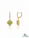 Cushion Cut Natural Peridot Diamond Dangle Earrings - Bridal gemstone earrings