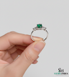 Round Cut Green Emerald Ring with Side Baguette Diamonds – Minimalist Fine Jewelry