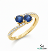 Round Cut Blue Sapphire & Diamond Two Stone Ring - Toi et moi Ring